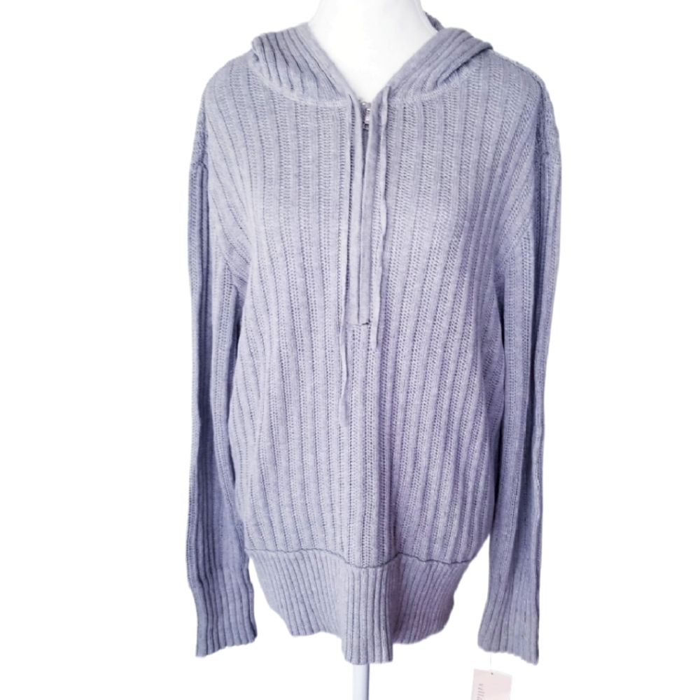 NWT Liz Claiborne Plus Women's Warm Ribbed Half-Zip Pullover Hooded Sweater 3XL